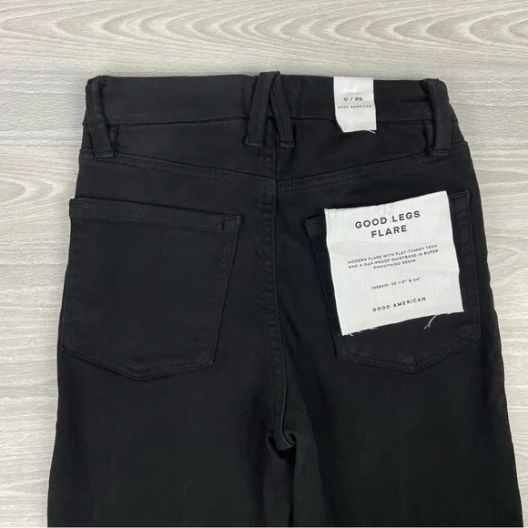 Good American Good Leg Flare Tummy Tech Jeans Size 25 Black - Picture 11 of 15